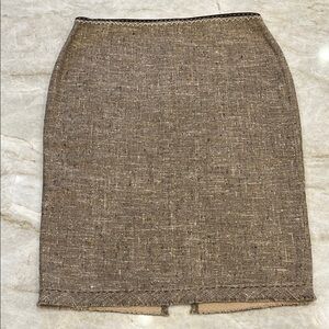 VINTAGE ELIE TAHARI | Raw Hem Pencil Skirt | Silk Blend | Brown Tweed | Size 8
